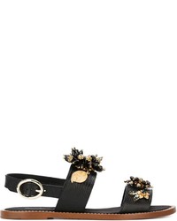 schwarze verzierte Ledersandalen von Dolce & Gabbana