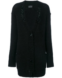 schwarze verzierte Mohair Strickjacke