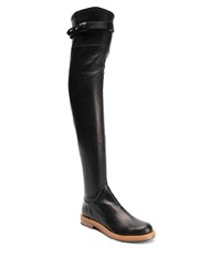 schwarze verzierte Overknee Stiefel aus Leder von Ermanno Scervino