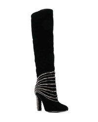 schwarze verzierte Overknee Stiefel aus Leder von Alberta Ferretti