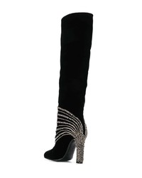 schwarze verzierte Overknee Stiefel aus Leder von Alberta Ferretti