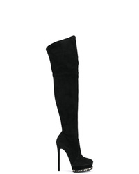 schwarze verzierte Overknee Stiefel aus Wildleder