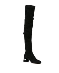 schwarze verzierte Overknee Stiefel aus Wildleder von Miu Miu