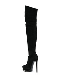 schwarze verzierte Overknee Stiefel aus Wildleder von Casadei