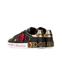 schwarze verzierte Pailletten niedrige Sneakers von Dolce & Gabbana