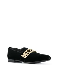 schwarze verzierte Samt Slipper von Moschino