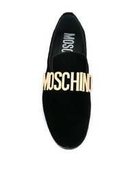 schwarze verzierte Samt Slipper von Moschino