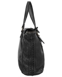 schwarze verzierte Satchel-Tasche aus Leder von forty°