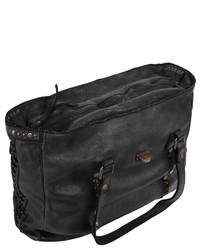 schwarze verzierte Satchel-Tasche aus Leder von forty°