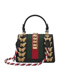 schwarze verzierte Satchel-Tasche aus Leder von Gucci