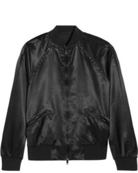 schwarze verzierte Satin Bomberjacke