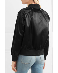 schwarze verzierte Satin Bomberjacke von Valentino