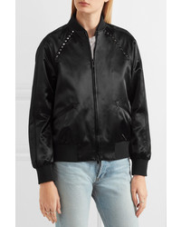 schwarze verzierte Satin Bomberjacke von Valentino