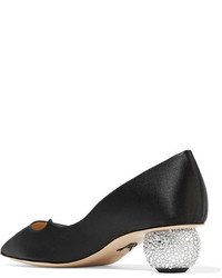 schwarze verzierte Satin Pumps von Paul Andrew