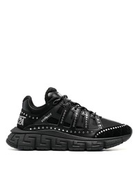 schwarze verzierte Segeltuch niedrige Sneakers von Versace