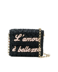 schwarze verzierte Segeltuch Umhängetasche von Dolce & Gabbana