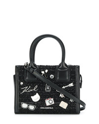 schwarze verzierte Shopper Tasche aus Leder von Karl Lagerfeld