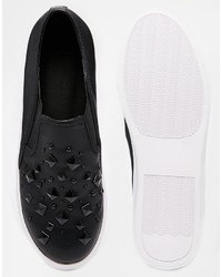 schwarze verzierte Slip-On Sneakers aus Leder von Asos