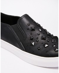 schwarze verzierte Slip-On Sneakers aus Leder von Asos