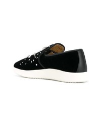 schwarze verzierte Slip-On Sneakers aus Leder von Giuseppe Zanotti Design