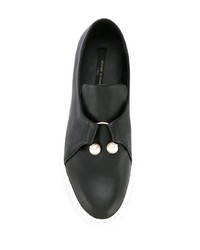 schwarze verzierte Slip-On Sneakers aus Leder von Mother of Pearl