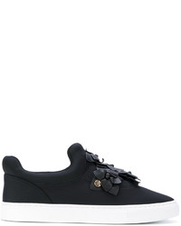 schwarze verzierte Slip-On Sneakers aus Leder von Tory Burch
