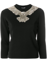 schwarze verzierte Perlen Bluse von Alexander McQueen