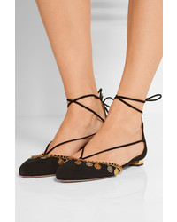 schwarze verzierte Wildleder Ballerinas von Aquazzura