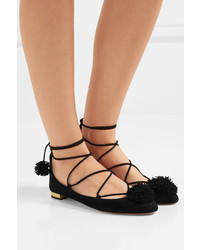 schwarze verzierte Wildleder Ballerinas von Aquazzura