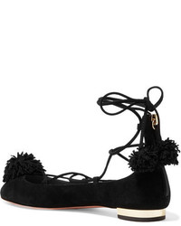 schwarze verzierte Wildleder Ballerinas von Aquazzura