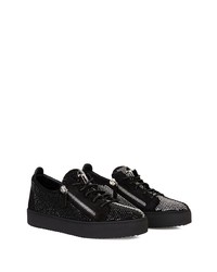 schwarze verzierte Wildleder niedrige Sneakers von Giuseppe Zanotti