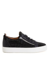 schwarze verzierte Wildleder niedrige Sneakers von Giuseppe Zanotti