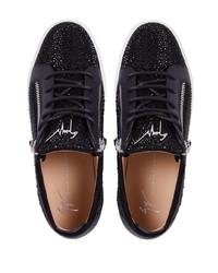 schwarze verzierte Wildleder niedrige Sneakers von Giuseppe Zanotti