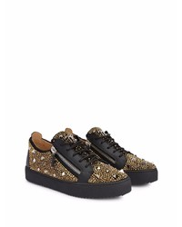 schwarze verzierte Wildleder niedrige Sneakers von Giuseppe Zanotti