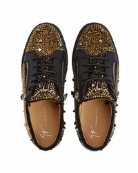 schwarze verzierte Wildleder niedrige Sneakers von Giuseppe Zanotti