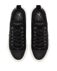 schwarze verzierte Wildleder niedrige Sneakers von Giuseppe Zanotti