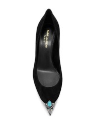 schwarze verzierte Wildleder Pumps von Saint Laurent