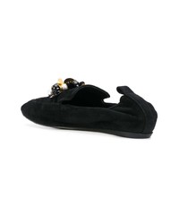 schwarze verzierte Wildleder Slipper von Lanvin