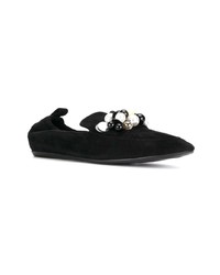 schwarze verzierte Wildleder Slipper von Lanvin