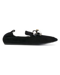 schwarze verzierte Wildleder Slipper von Lanvin