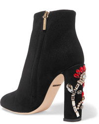 schwarze verzierte Wildleder Stiefeletten von Dolce & Gabbana