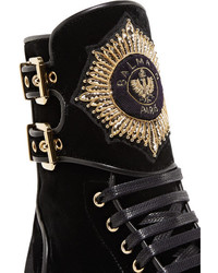 schwarze verzierte Wildleder Stiefeletten von Balmain