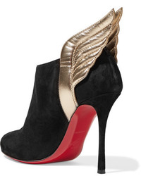 schwarze verzierte Wildleder Stiefeletten von Christian Louboutin