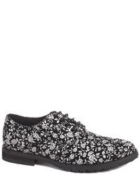 schwarze Wildleder Derby Schuhe mit Blumenmuster