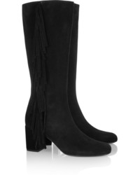 schwarze Wildleder mittelalte Stiefel von Saint Laurent