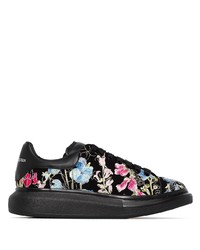schwarze Wildleder niedrige Sneakers mit Blumenmuster