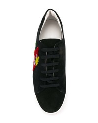 schwarze Wildleder niedrige Sneakers mit Blumenmuster von Emporio Armani