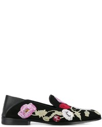 schwarze Wildleder Slipper mit Blumenmuster von Alexander McQueen