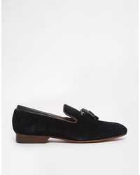 schwarze Wildleder Slipper mit Quasten