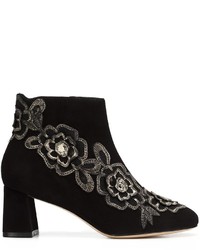 schwarze Wildlederstiefel mit Blumenmuster